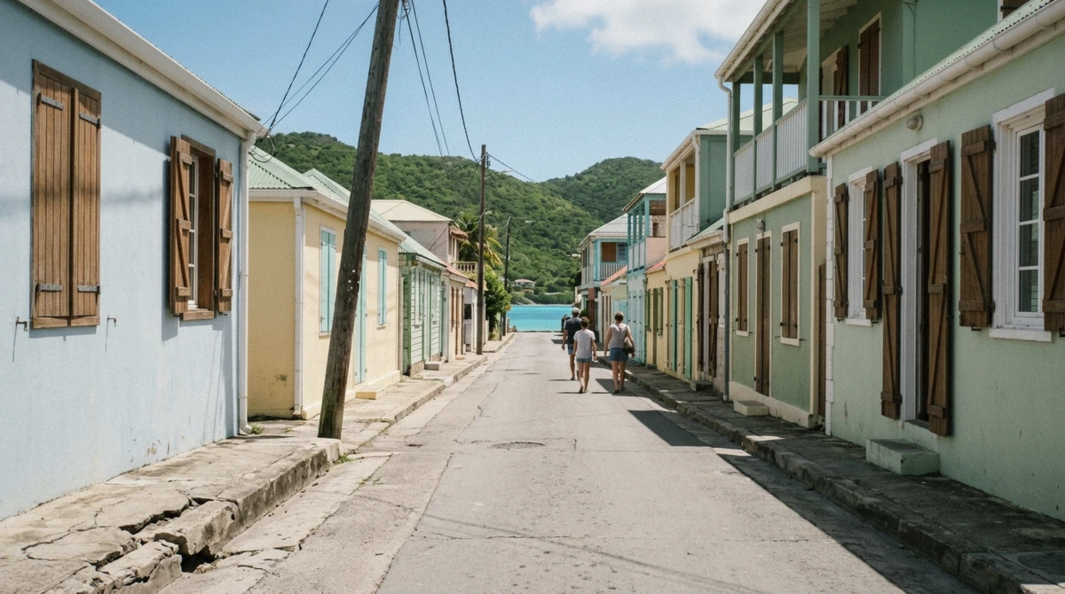 The narrow main street of Grand Case on the French side, a parking test on a self-drive St Maarten island tour